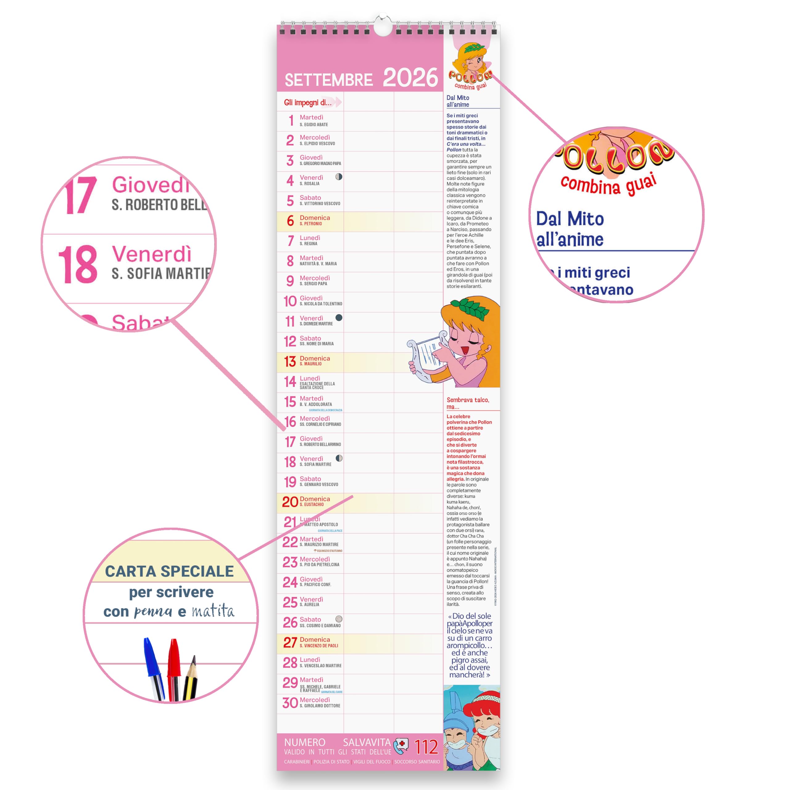 Sprea Pollon 2026 calendario agenda da muro illustrato