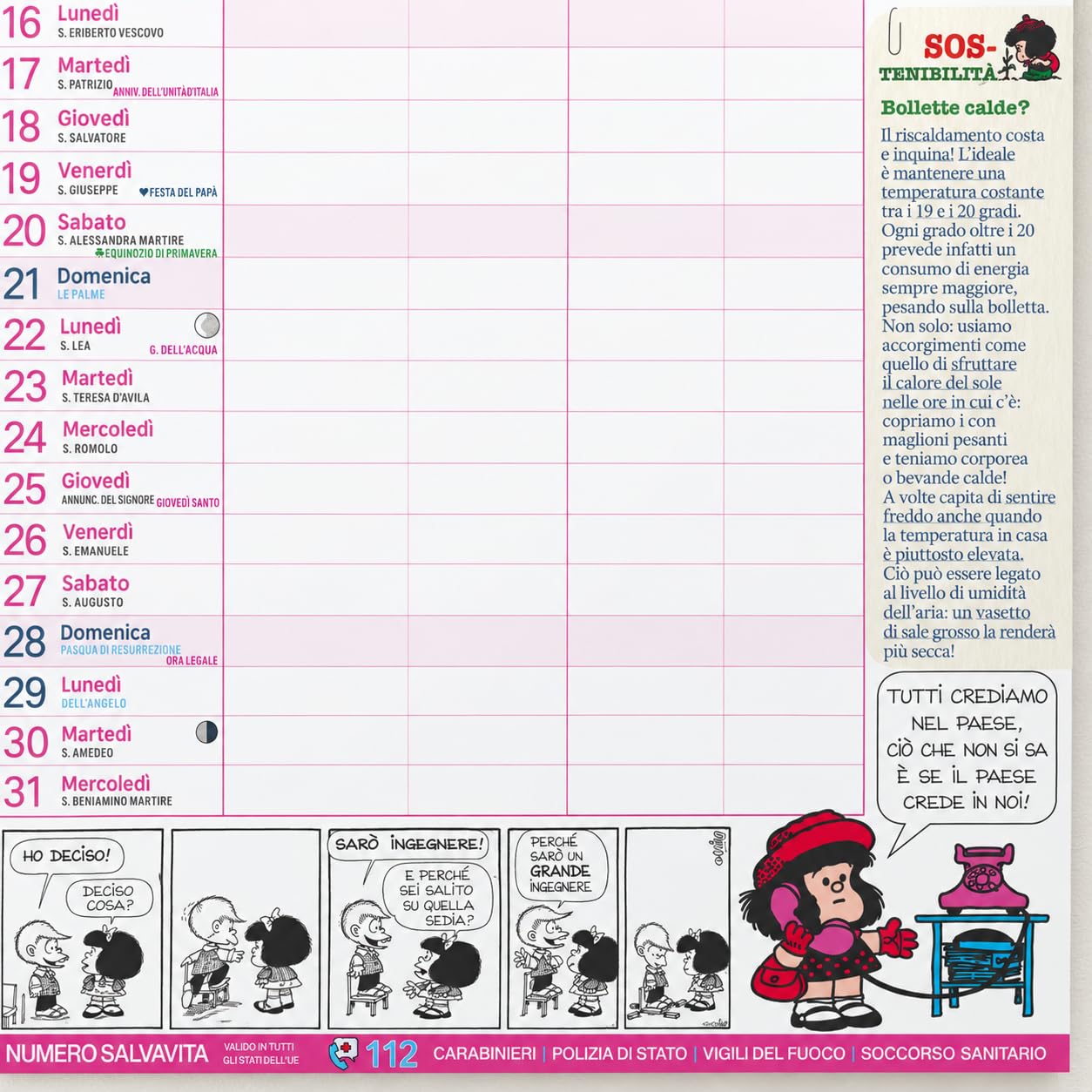 Sprea Mafalda 2027 calendario agenda da parete
