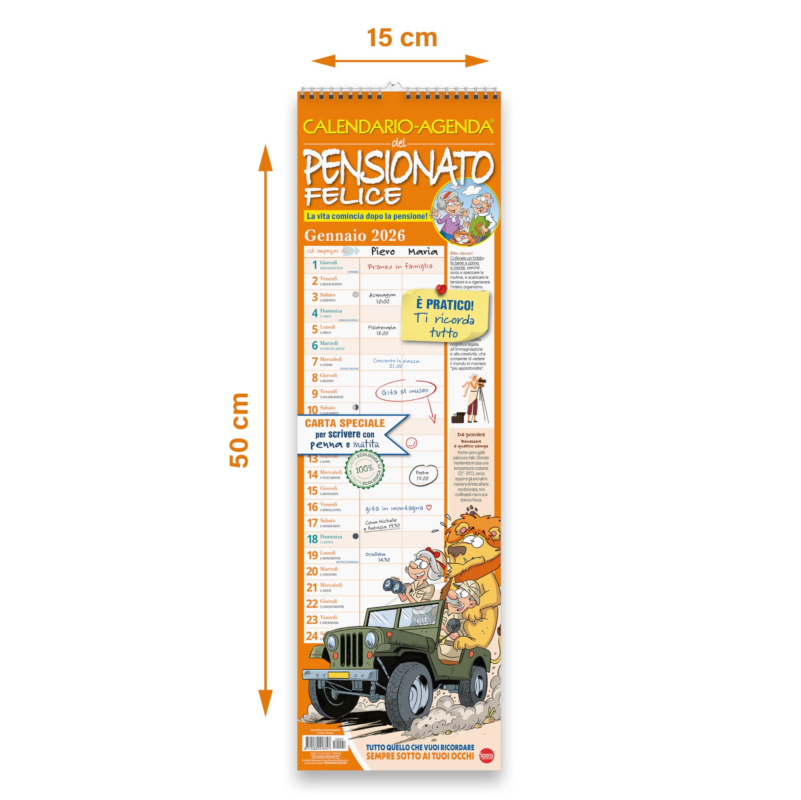 Sprea Pensionato 2026 calendario agenda 15x50 cm rigida