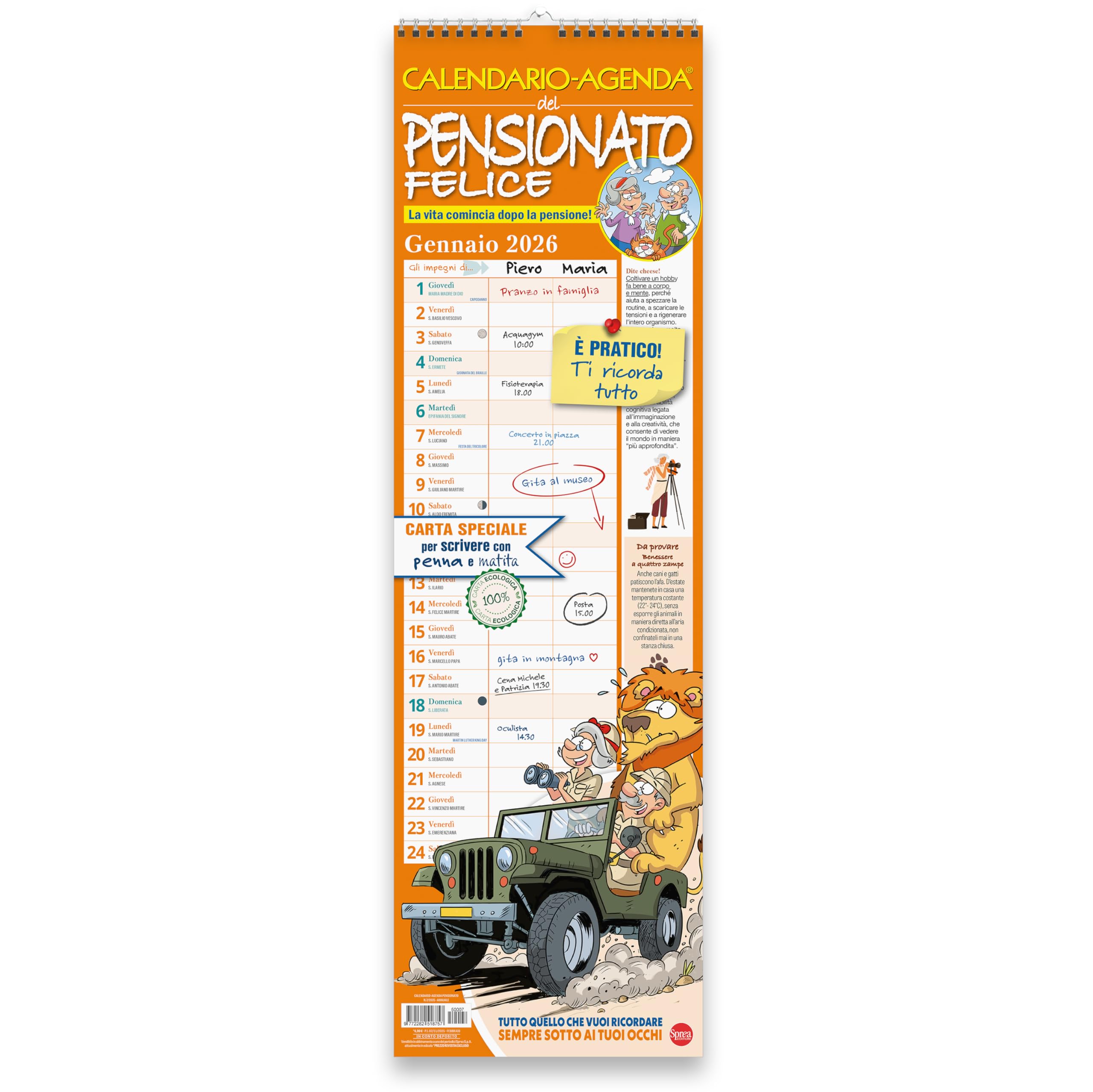 Sprea Pensionato 2026 calendario agenda 15x50 cm rigida