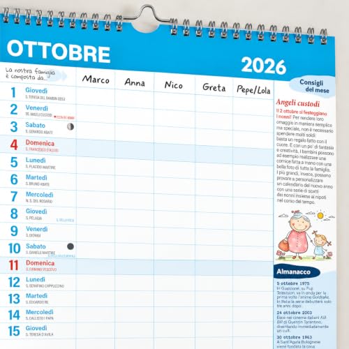 Sprea Calendario Agenda della Famiglia 2027 planner 15 mesi 5 colonne
