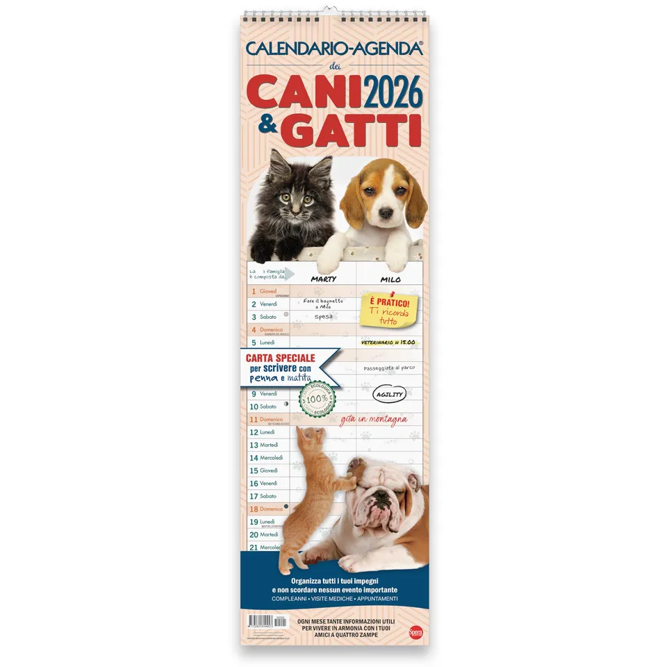 Sprea Cani e Gatti 2026 calendario agenda da muro