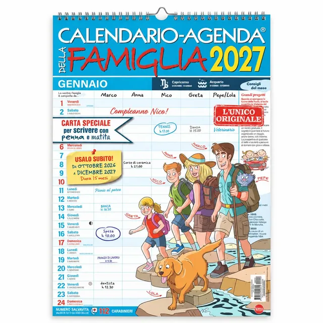Sprea Calendario Agenda della Famiglia 2027 planner 15 mesi 5 colonne
