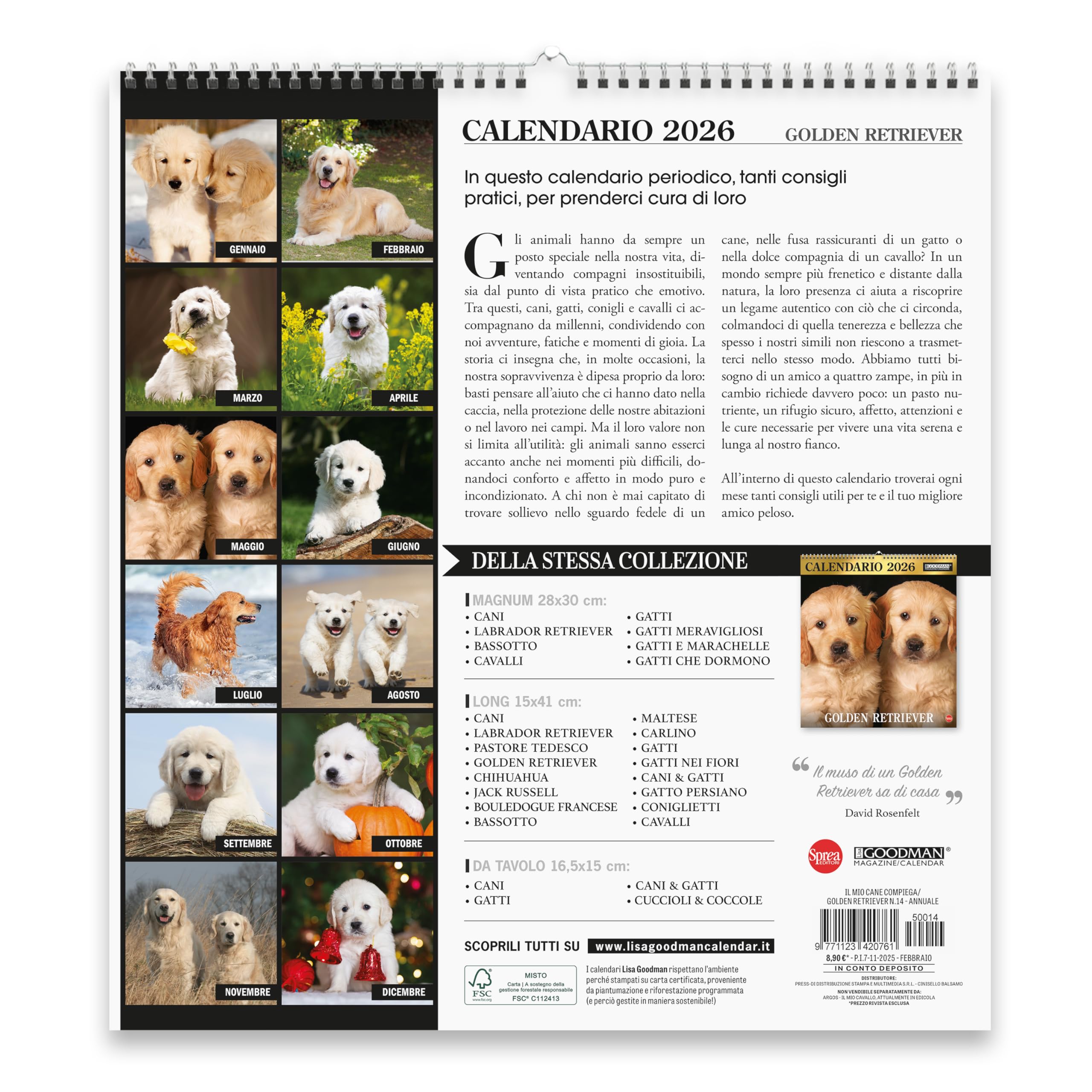 Sprea Golden Retriever Magnum 2026 calendario parete
