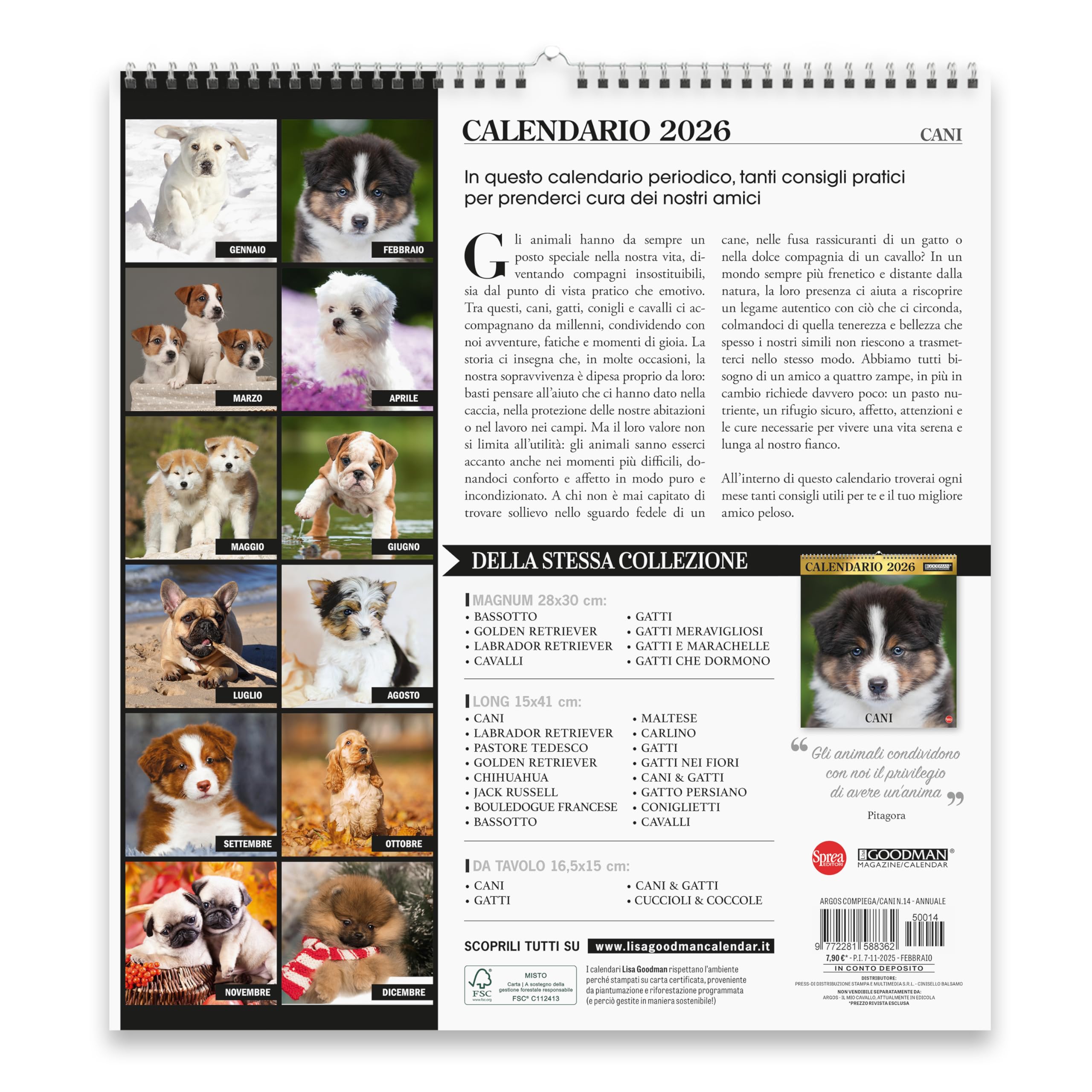 Sprea Cani Magnum 2026 calendario da parete foto razze