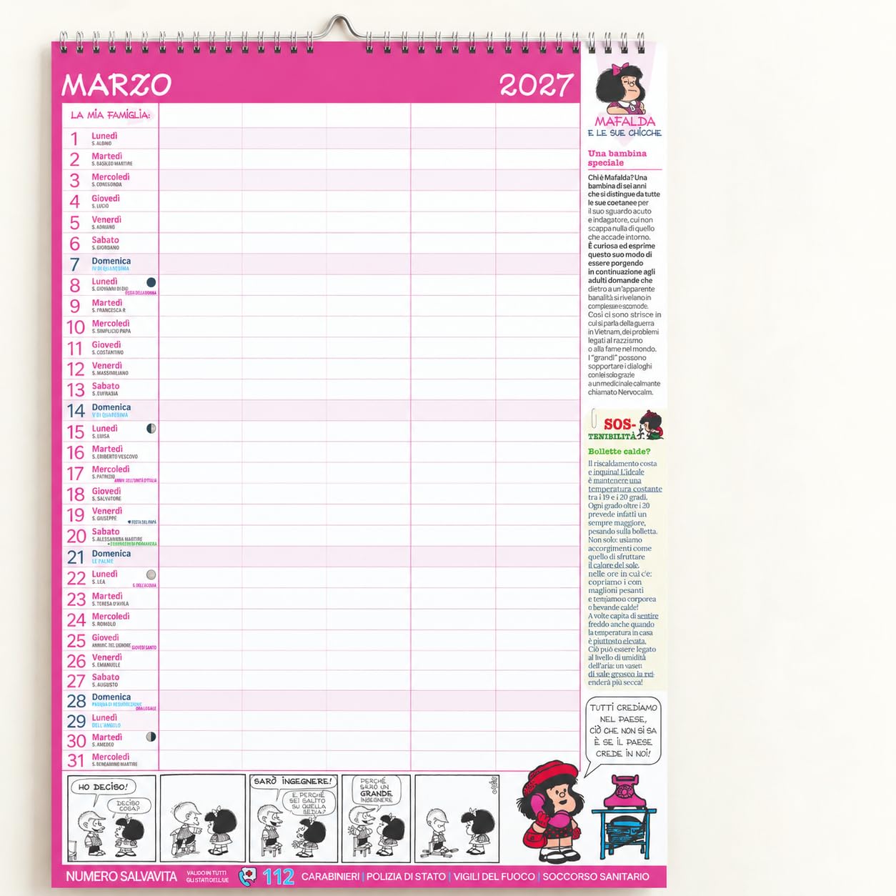 Sprea Mafalda 2027 calendario agenda da parete