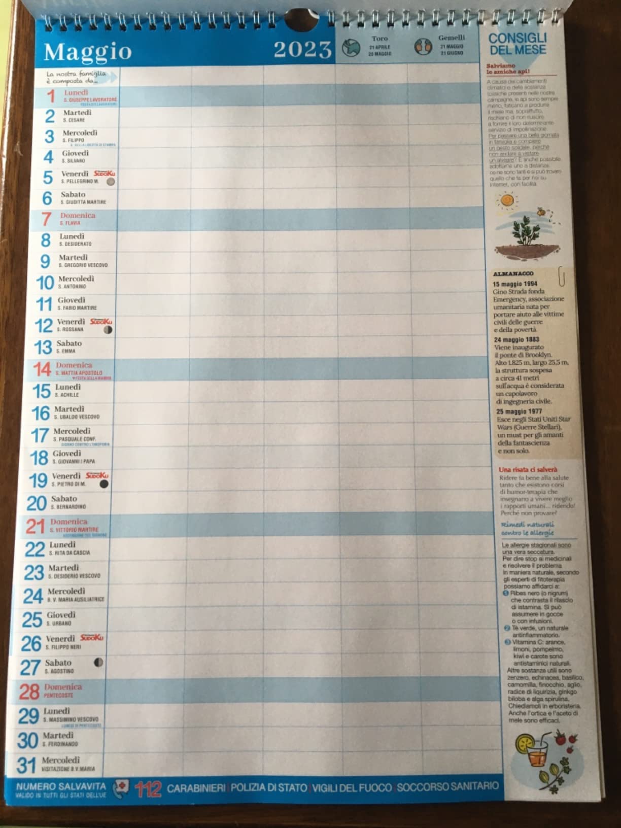 Sprea Calendario Agenda della Famiglia 2027 planner 15 mesi 5 colonne