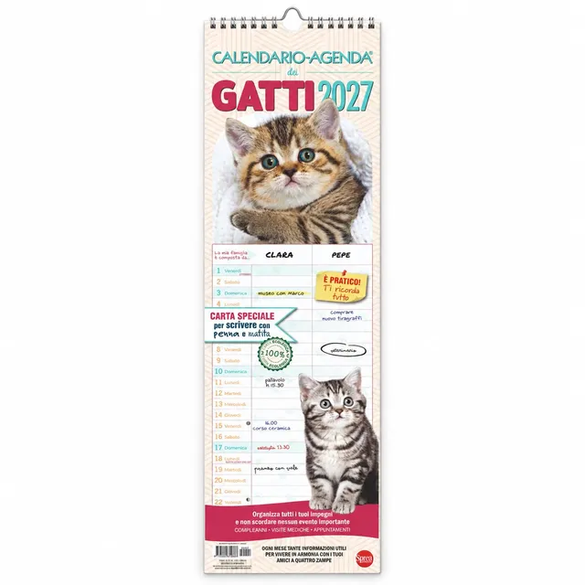 Sprea Gatti 2027 calendario agenda da muro 15x50