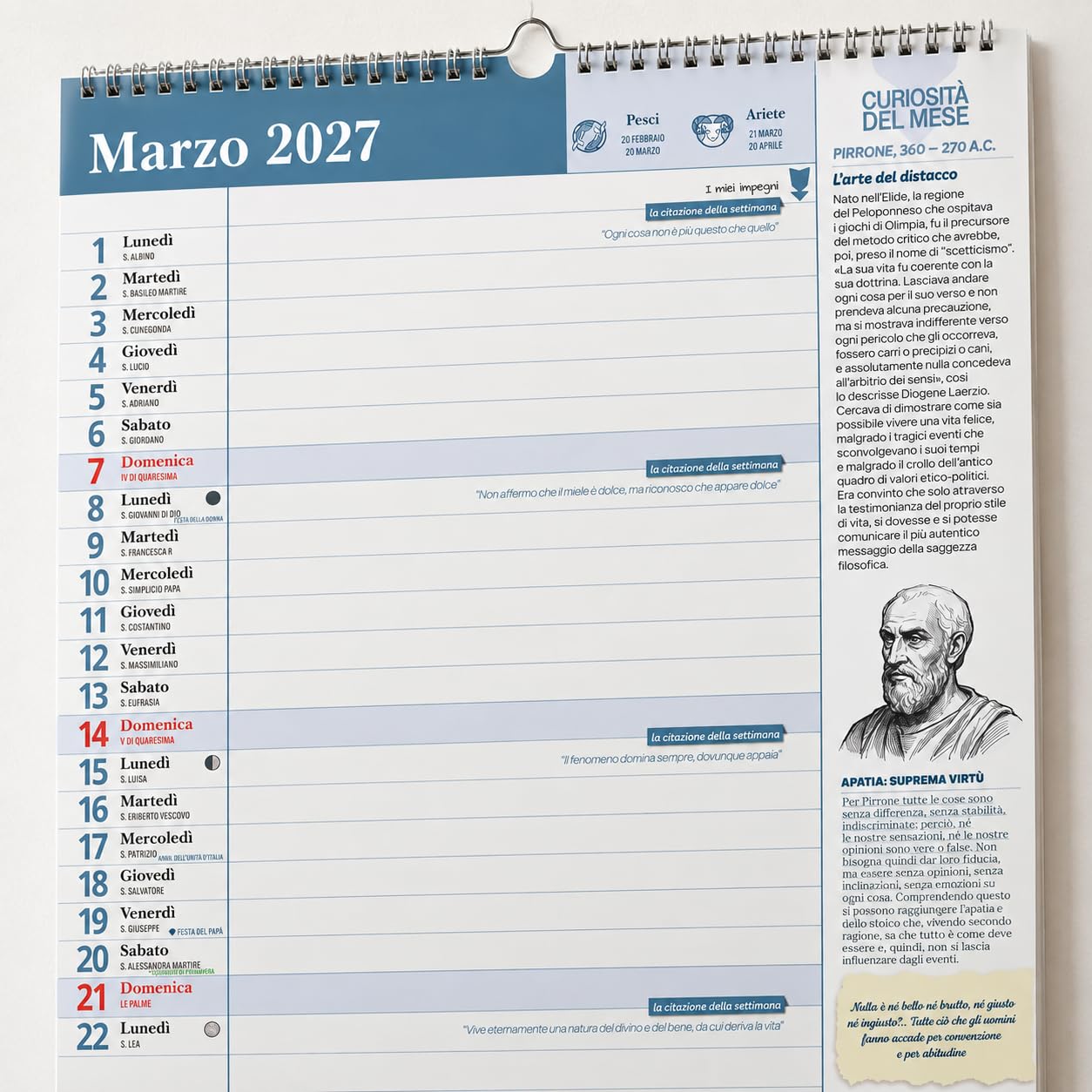 Sprea Calendario Agenda Filosofico 2027 con citazioni
