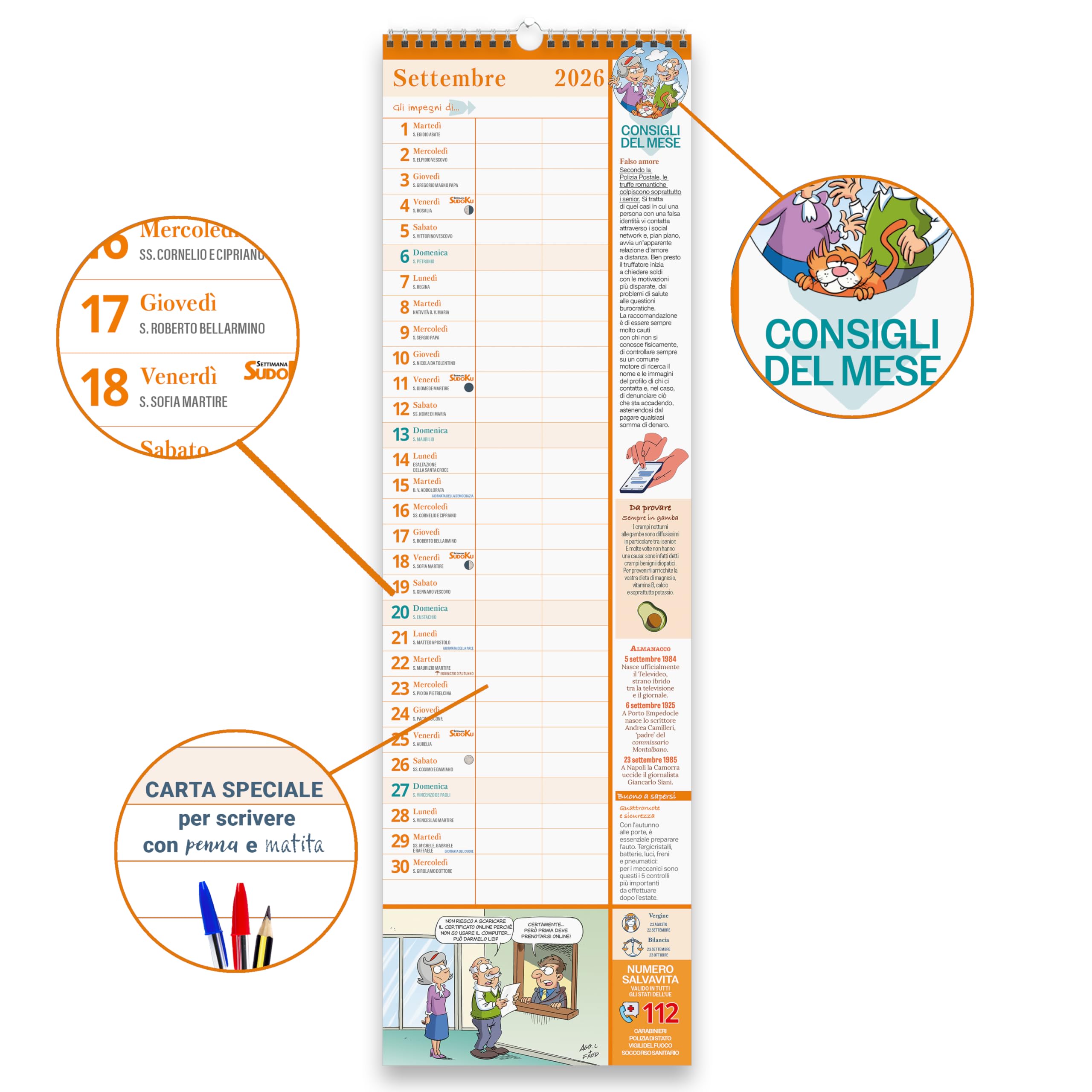 Sprea Pensionato 2026 calendario agenda 15x50 cm rigida