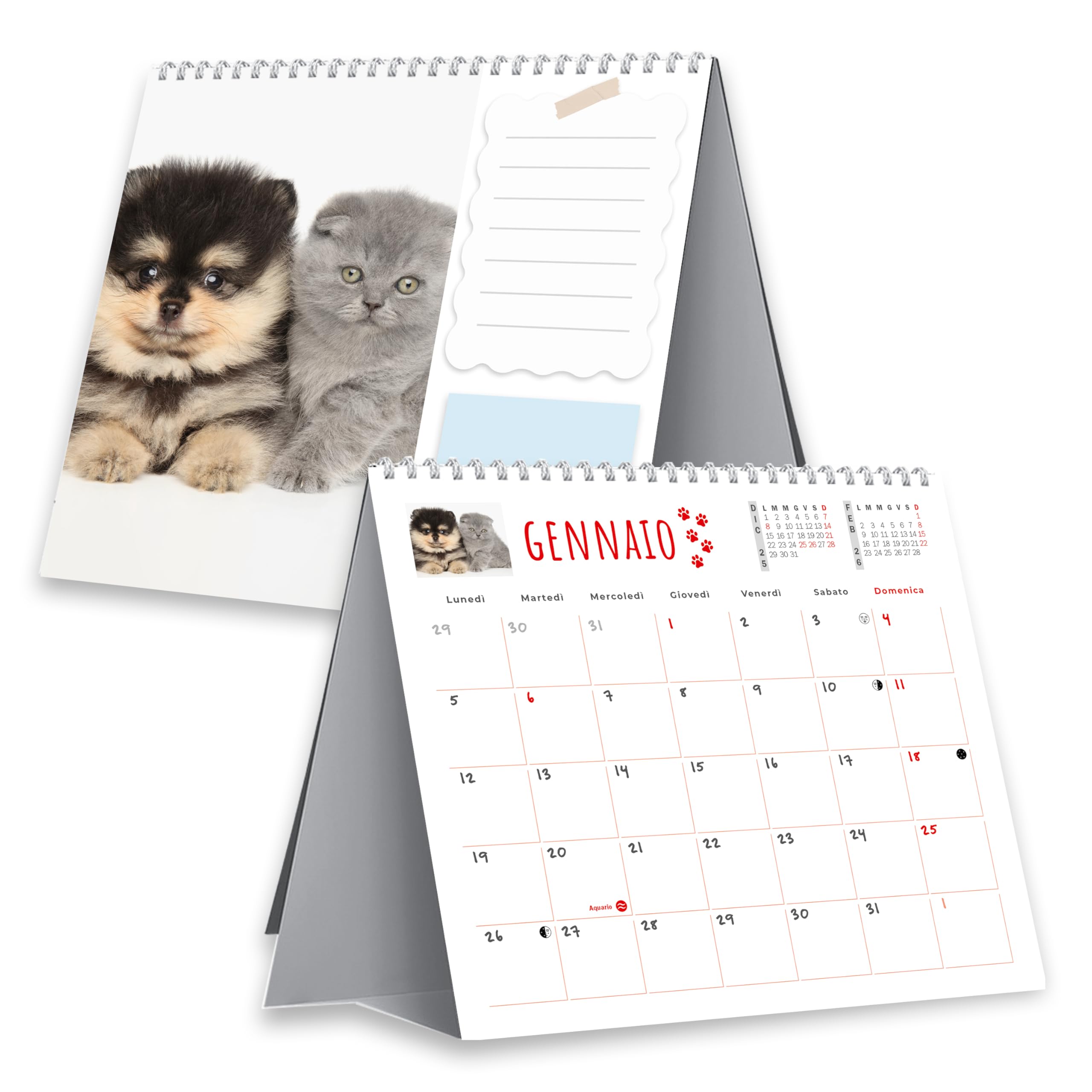 Sprea Cani e Gatti 2026 calendario da tavolo fotografico