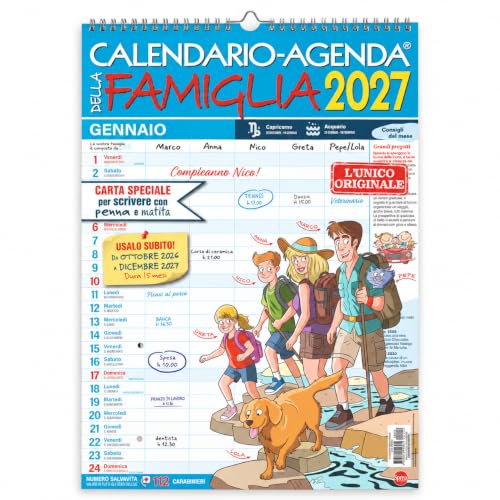 Sprea Calendario Agenda della Famiglia 2027 planner 15 mesi 5 colonne