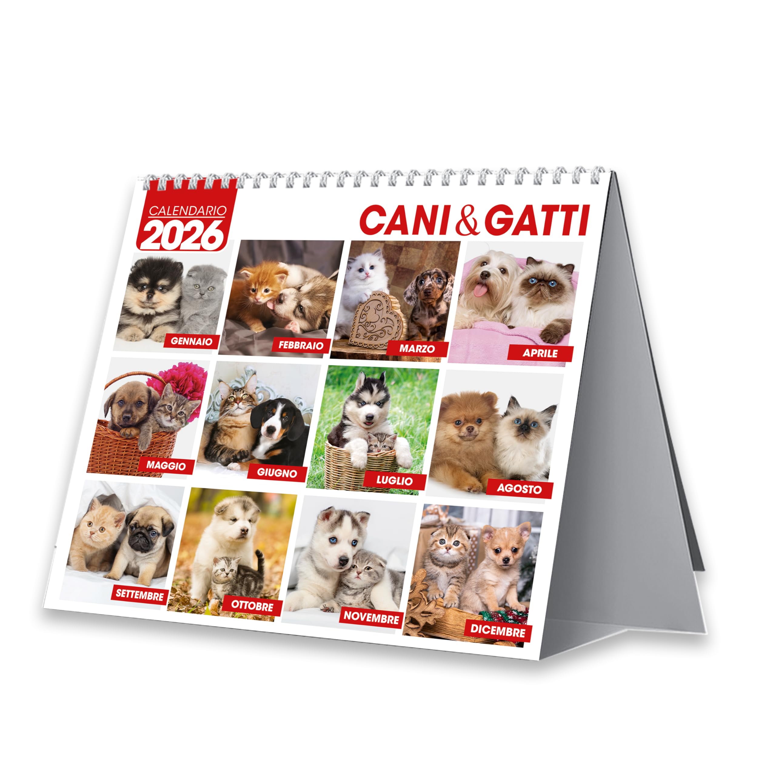 Sprea Cani e Gatti 2026 calendario da tavolo fotografico