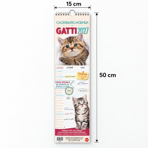 Sprea Gatti 2027 calendario agenda da muro 15x50