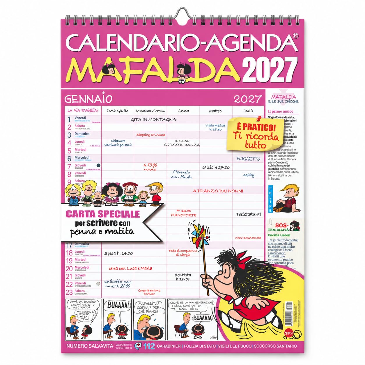 Sprea Mafalda 2027 calendario agenda da parete